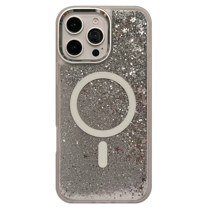 For iPhone 16 Pro Max Case Compatible with MagSafe Glitter Quicksand TPU+PC Phone Cover - Silver - 1