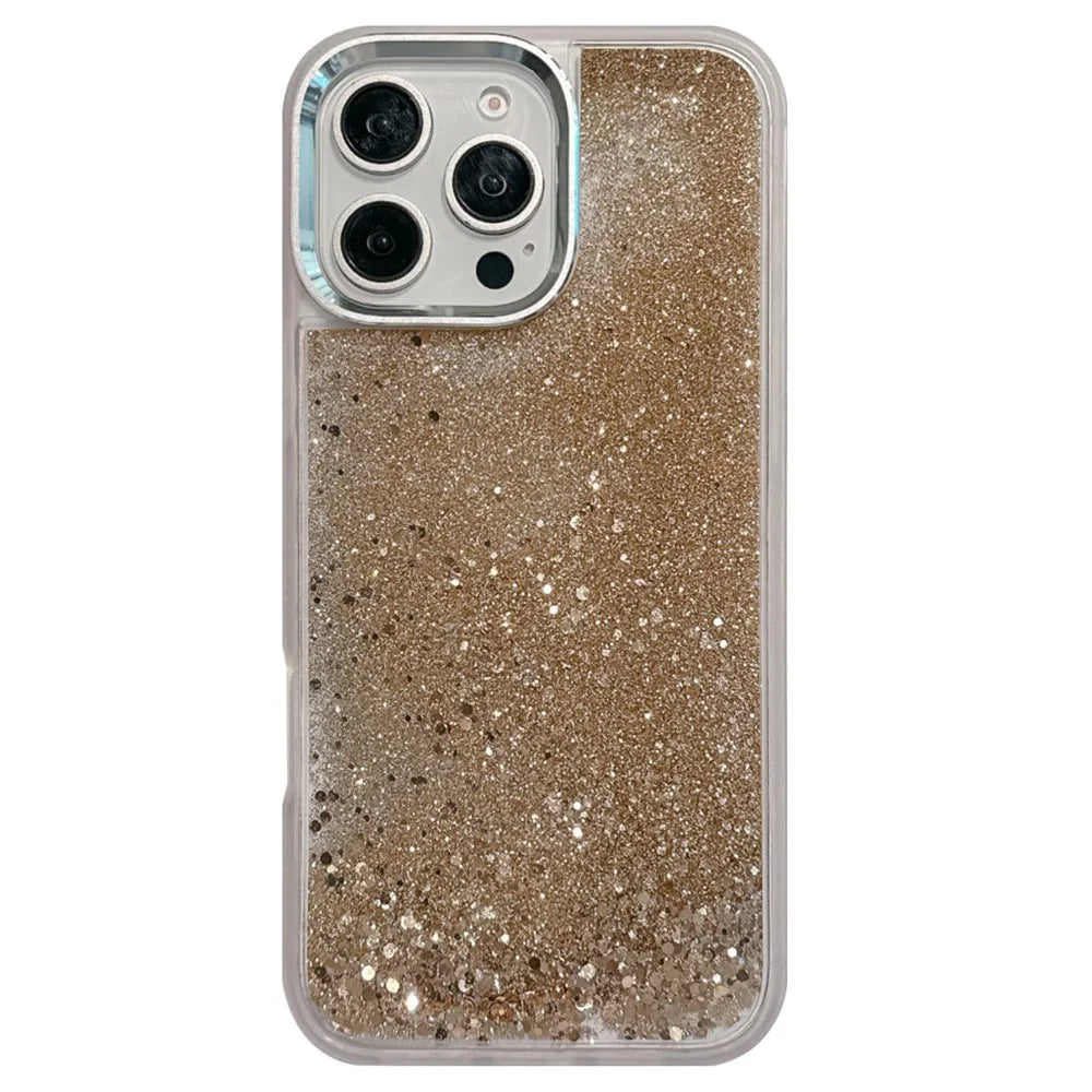 For iPhone 16 Pro Max Case Glitter Quicksand TPU+PC Shockproof Phone Cover - Gold - 1