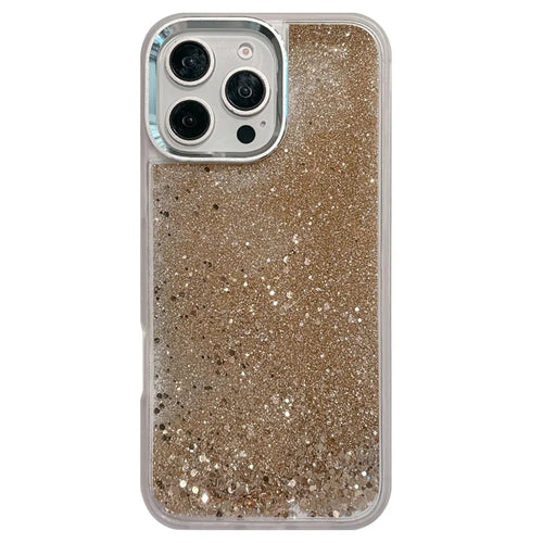 For iPhone 16 Pro Max Case Glitter Quicksand TPU+PC Shockproof Phone Cover - Gold - 1