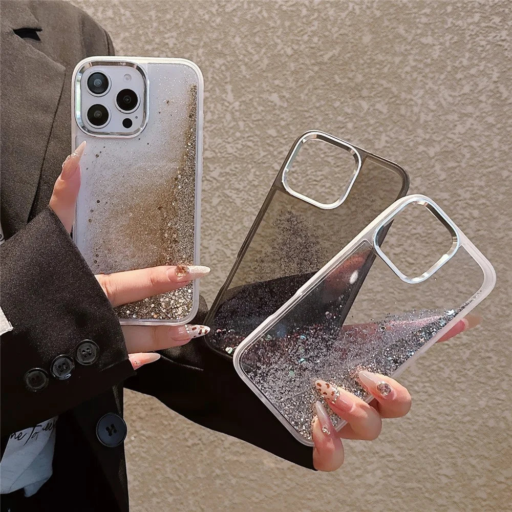 For iPhone 16 Pro Max Case Glitter Quicksand TPU+PC Shockproof Phone Cover - Gold - 3