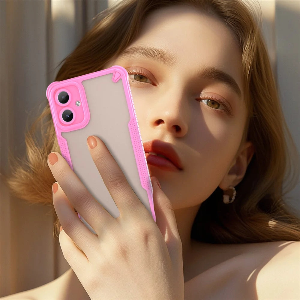 Armor Series For Samsung Galaxy A06 4G Case PC+TPU Semi-Transparent Frosted Finish Protective Phone Cover - Pink - 4