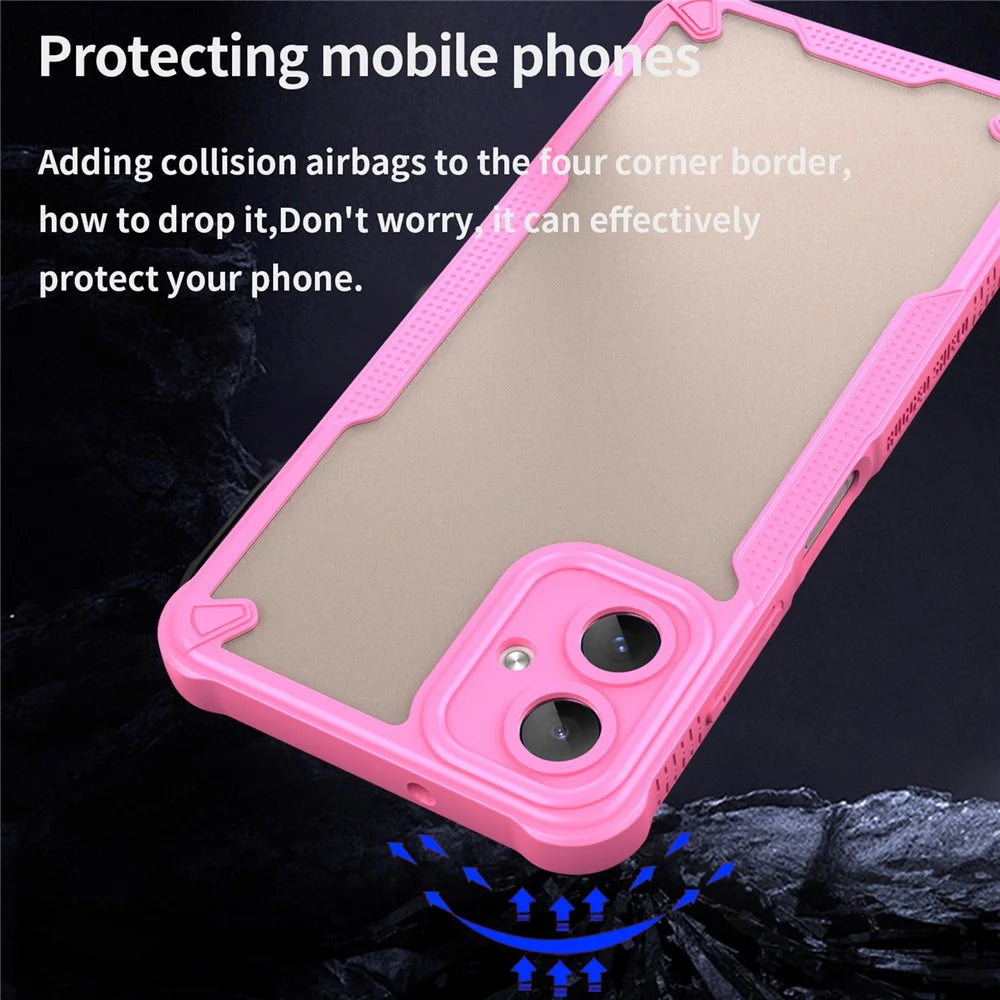 Armor Series For Samsung Galaxy A06 4G Case PC+TPU Semi-Transparent Frosted Finish Protective Phone Cover - Pink - 5