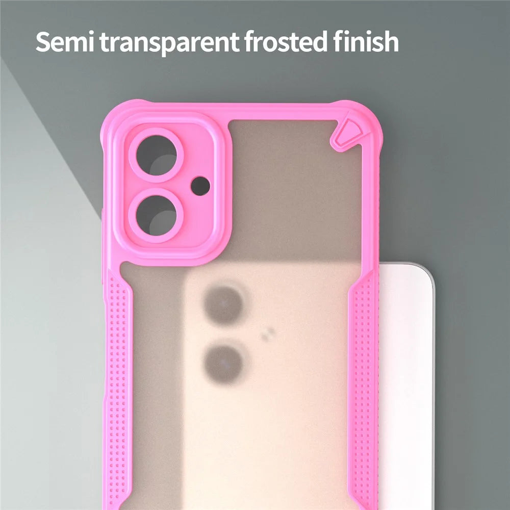 Armor Series For Samsung Galaxy A06 4G Case PC+TPU Semi-Transparent Frosted Finish Protective Phone Cover - Pink - 6