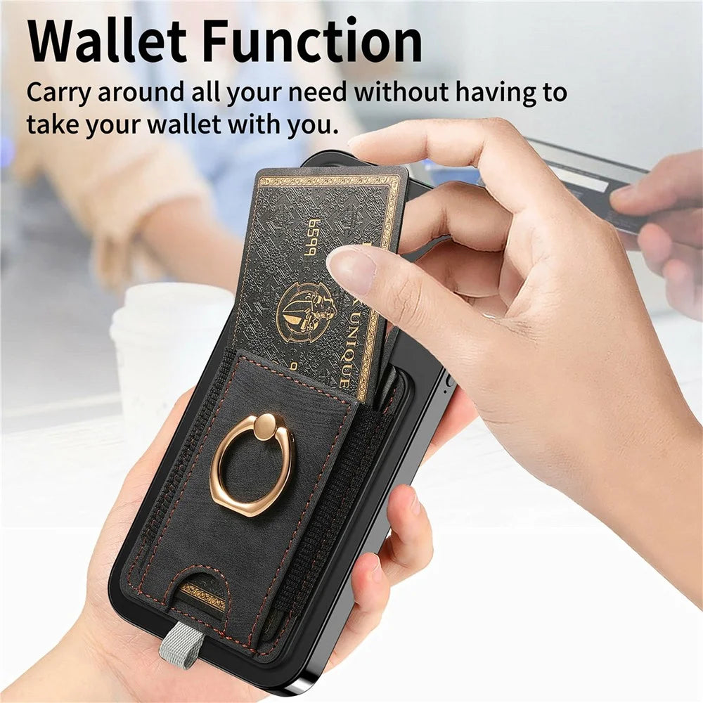 MC-W6 Universal Magnetic Card Holder with Ring Kickstand PU Leather Phone Card Bag - Black - 5
