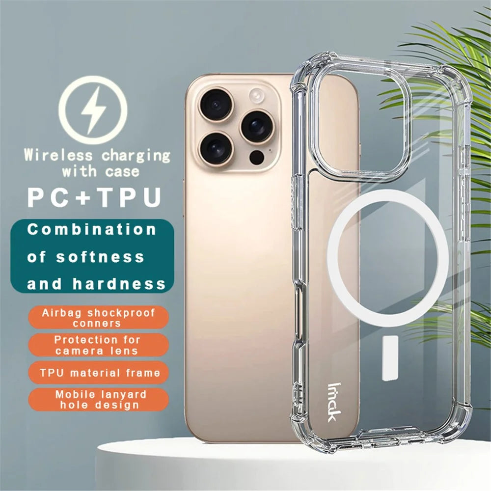 IMAK For iPhone 16 Pro Clear Case Compatible with MagSafe Shockproof PC+TPU Phone Cover - 3