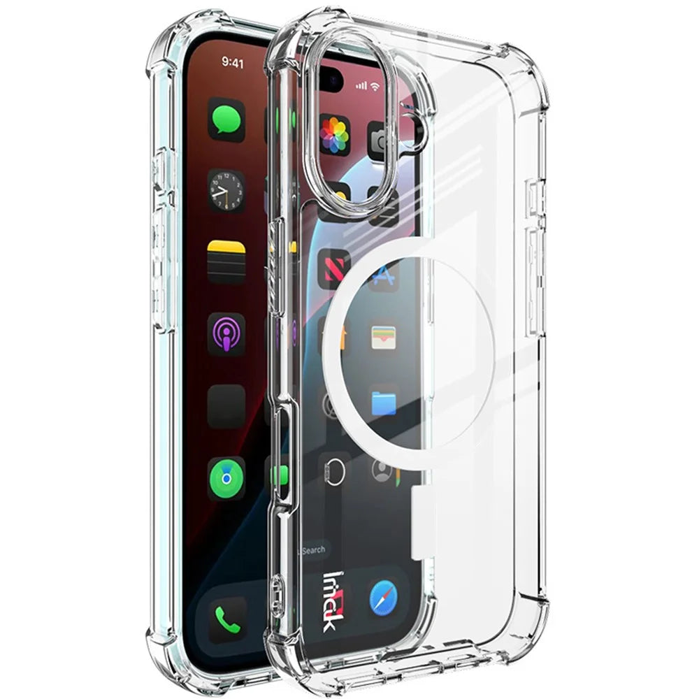 IMAK For iPhone 16 Clear Case Compatible with MagSafe Shockproof PC+TPU Phone Cover - 1