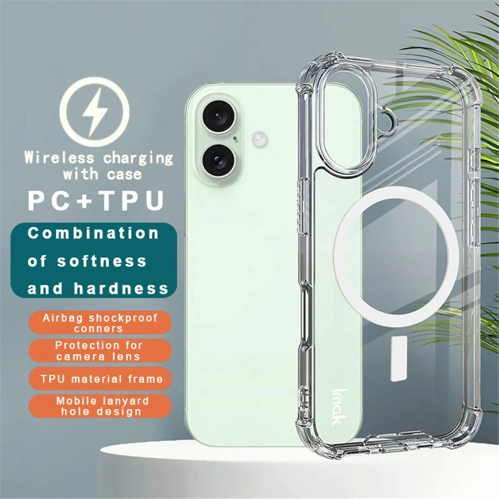 IMAK For iPhone 16 Clear Case Compatible with MagSafe Shockproof PC+TPU Phone Cover - 3