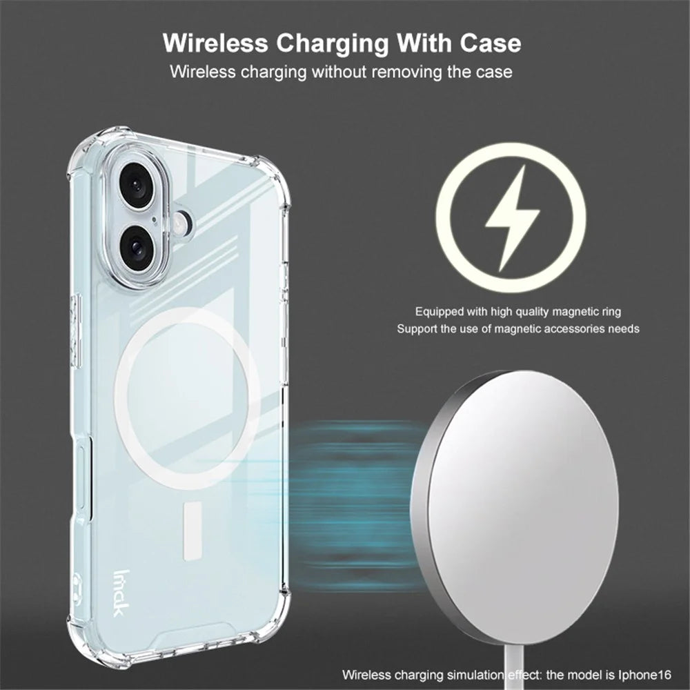 IMAK For iPhone 16 Clear Case Compatible with MagSafe Shockproof PC+TPU Phone Cover - 4