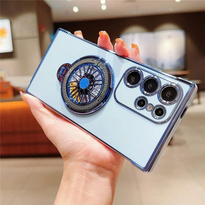 For Samsung Galaxy S24 Ultra Case Electroplating Gyro Design Kickstand Soft TPU Phone Cover - Blue - 2
