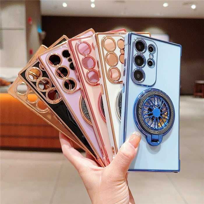For Samsung Galaxy S24 Ultra Case Electroplating Gyro Design Kickstand Soft TPU Phone Cover - Blue - 6
