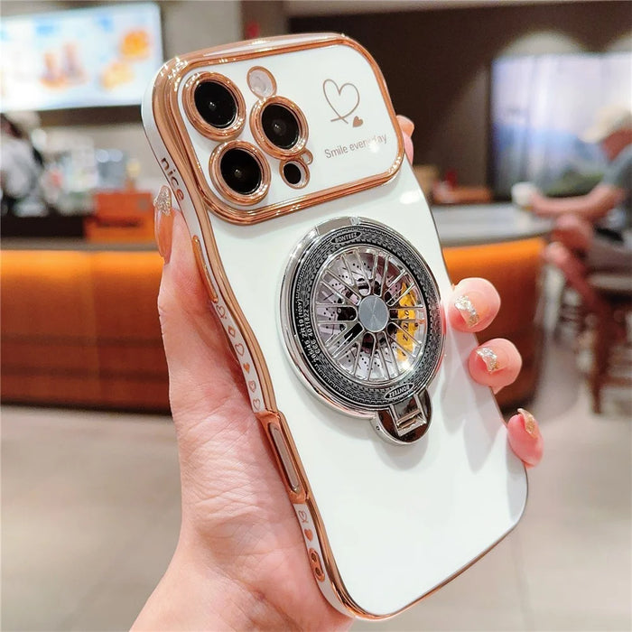 For iPhone 16 Pro Max Case Electroplating Gyro Design Kickstand Soft TPU Phone Cover - Ivory White - 2