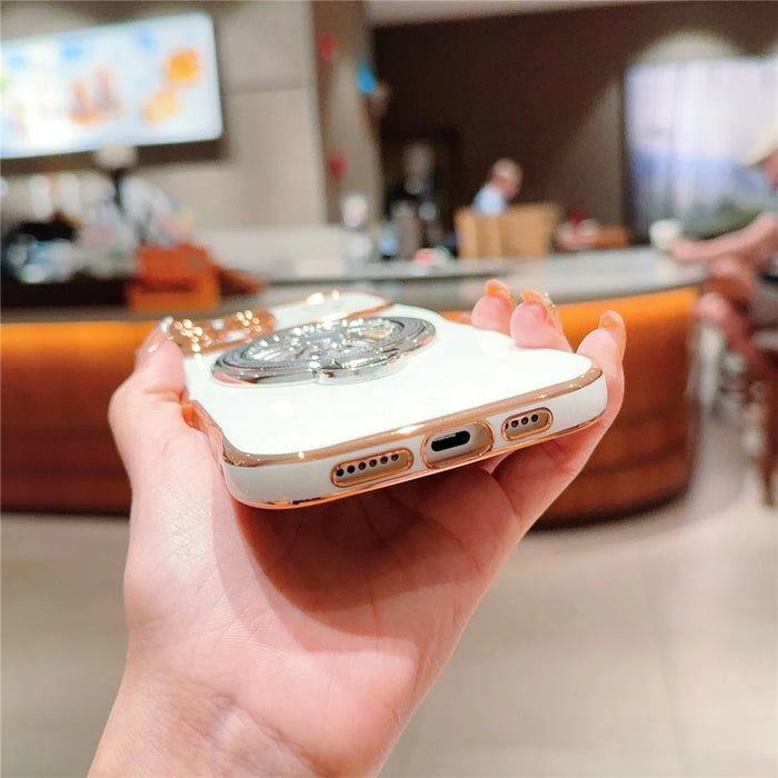 For iPhone 16 Pro Max Case Electroplating Gyro Design Kickstand Soft TPU Phone Cover - Ivory White - 6