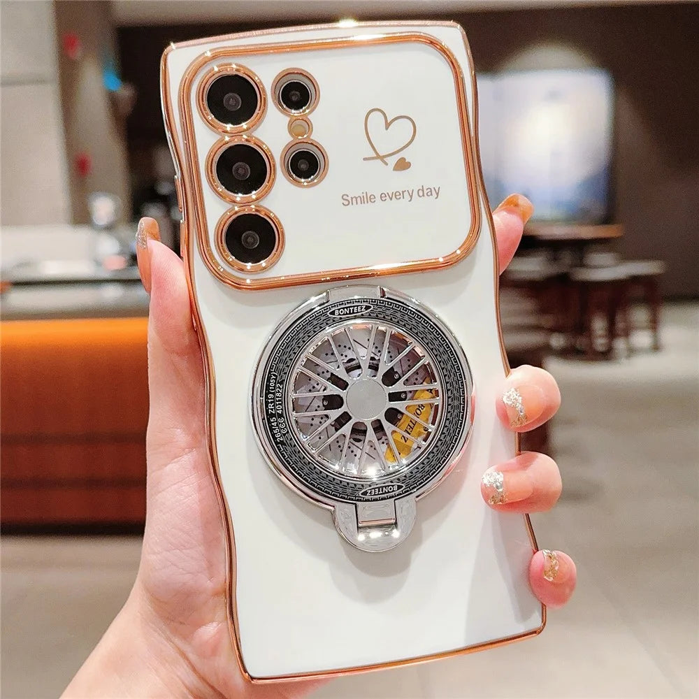 For Samsung Galaxy S24 Ultra Case Electroplating Gyro Design Kickstand Soft TPU Phone Cover - Ivory White - 1