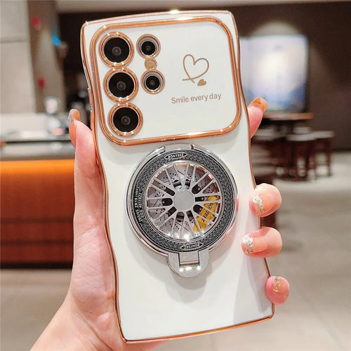 For Samsung Galaxy S24 Ultra Case Electroplating Gyro Design Kickstand Soft TPU Phone Cover - Ivory White - 1