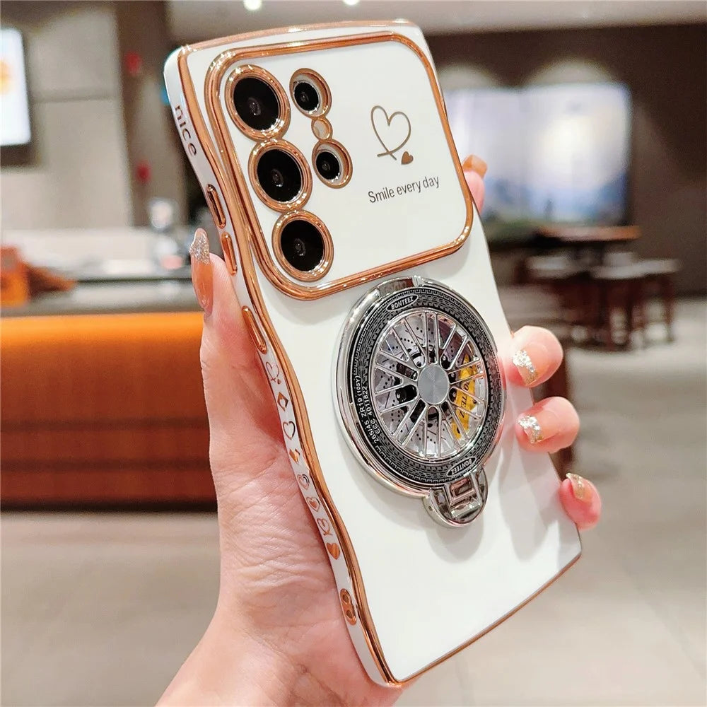 For Samsung Galaxy S24 Ultra Case Electroplating Gyro Design Kickstand Soft TPU Phone Cover - Ivory White - 2
