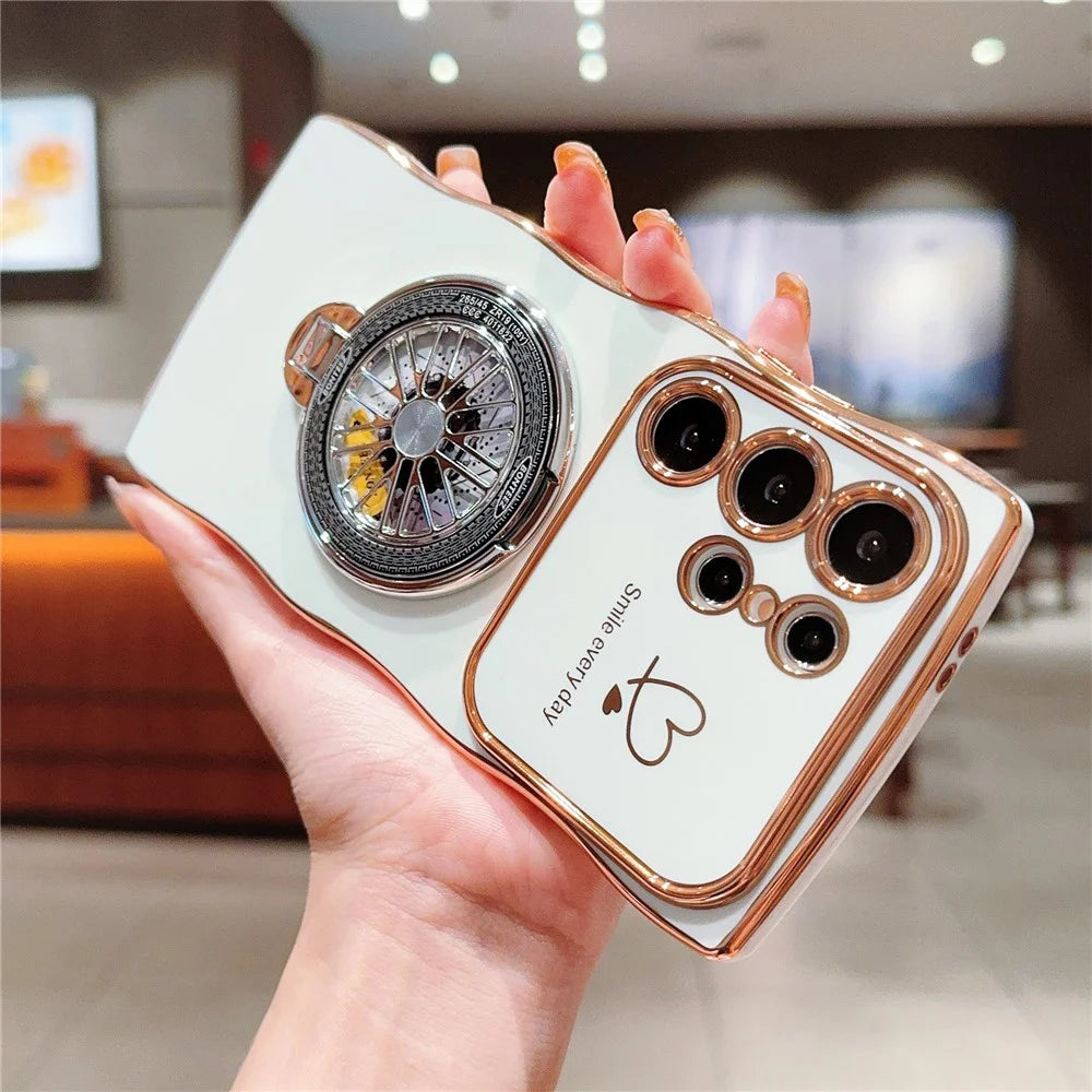 For Samsung Galaxy S24 Ultra Case Electroplating Gyro Design Kickstand Soft TPU Phone Cover - Ivory White - 3