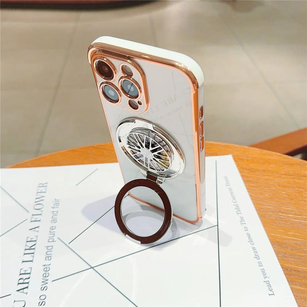 For iPhone 16 Pro Case Electroplating Gyro Design Kickstand Soft TPU Phone Cover - Ivory White - 2