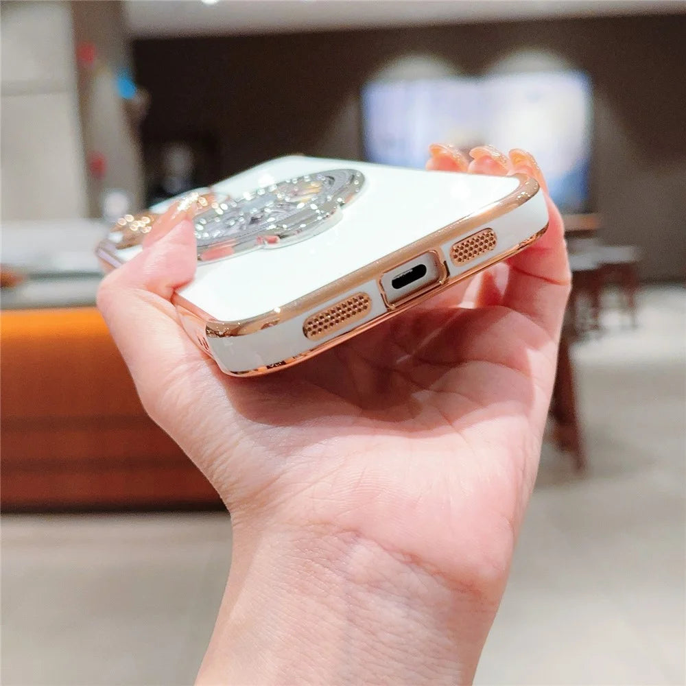For iPhone 16 Pro Case Electroplating Gyro Design Kickstand Soft TPU Phone Cover - Ivory White - 6