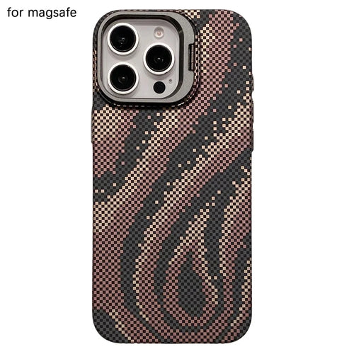 For iPhone 16 Pro Case Compatible with MagSafe Flame Pattern Hard PC Phone Cover with Lens Frame Kickstand - Desert Gold - 1