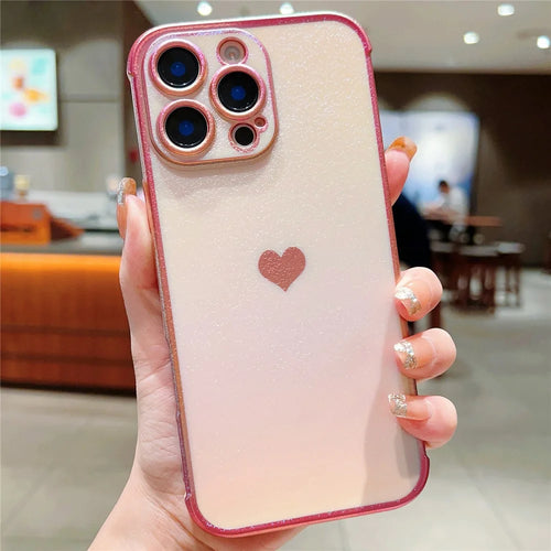 For iPhone 16 Pro Case Dazzling Design Electroplating Heart Pattern TPU Phone Cover - Pink - 1