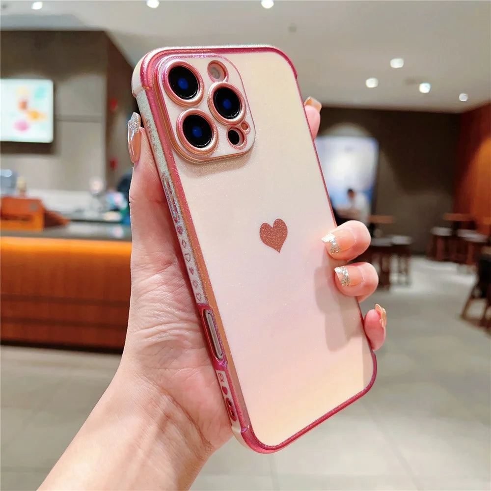 For iPhone 16 Pro Case Dazzling Design Electroplating Heart Pattern TPU Phone Cover - Pink - 2