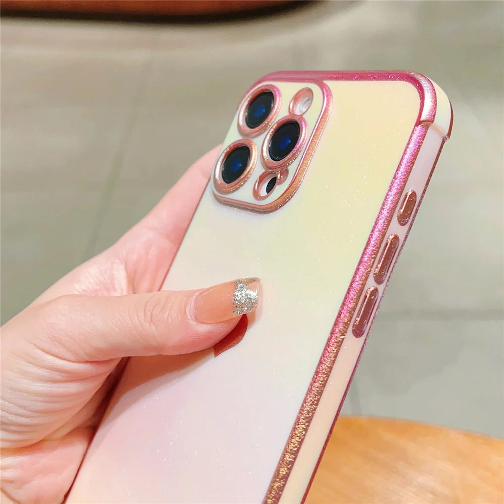 For iPhone 16 Pro Max Case Dazzling Design Electroplating Heart Pattern TPU Phone Cover - Pink - 5