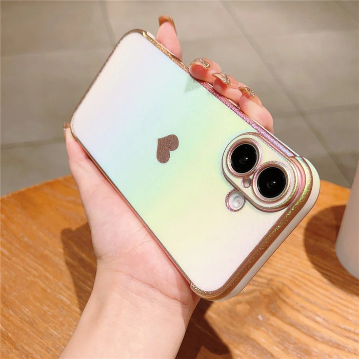 For iPhone 16 Case Dazzling Design Electroplating Heart Pattern TPU Phone Cover - White - 3