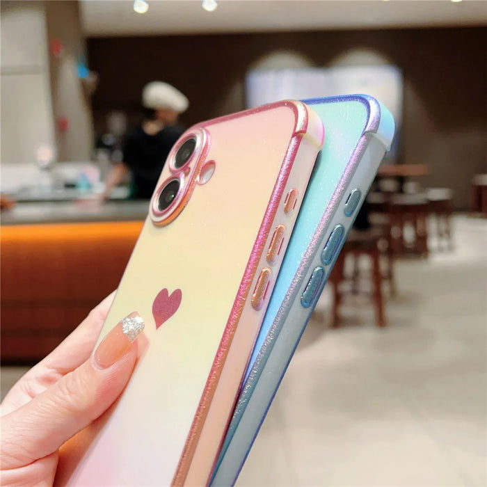 For iPhone 16 Case Dazzling Design Electroplating Heart Pattern TPU Phone Cover - White - 5