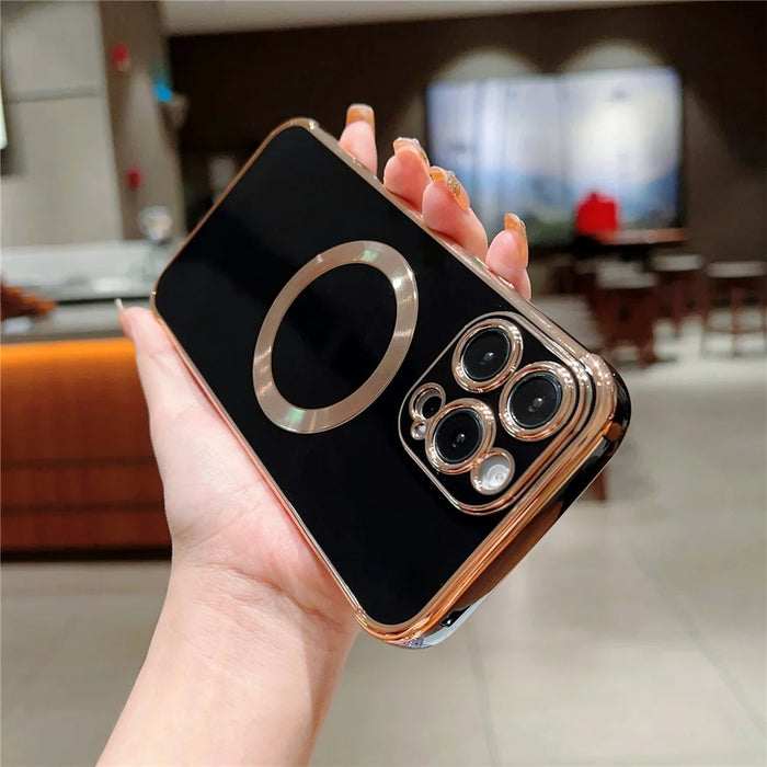 For iPhone 16 Pro Max Case Compatible with MagSafe Electroplating TPU Phone Cover - Black - 3
