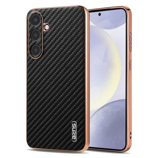 AZNS For Samsung Galaxy S24+ Case Electroplating Carbon Fiber Texture PU+TPU Phone Cover - Black - 1
