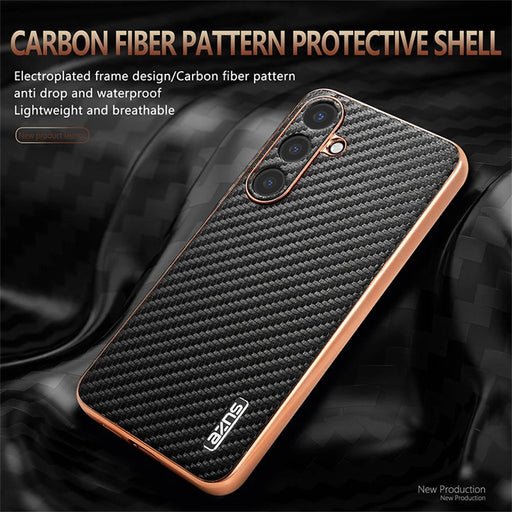 AZNS For Samsung Galaxy S24+ Case Electroplating Carbon Fiber Texture PU+TPU Phone Cover - Black - 2