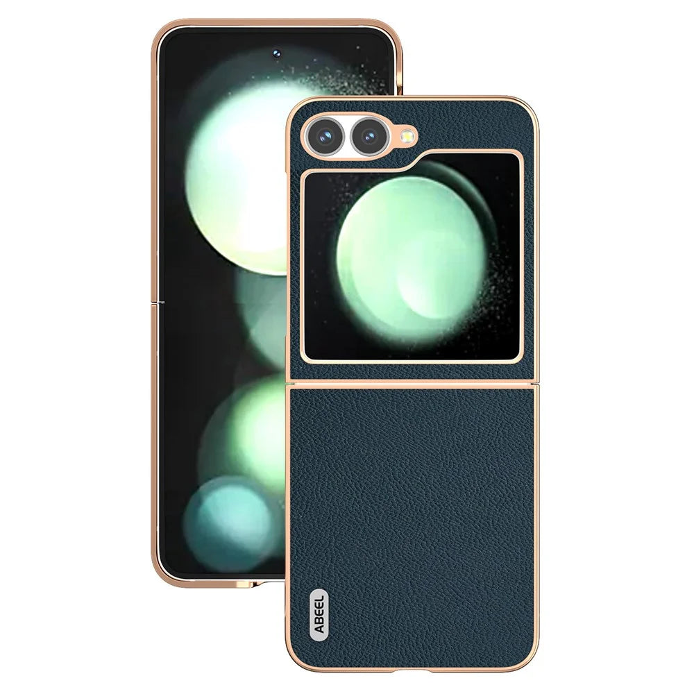 ABEEL For Samsung Galaxy Z Flip7 FE 5G / Z Flip6 5G Case Electroplating Phone Cover Horizon Series Genuine Cow Leather+TPU Protective Case - Green - 2