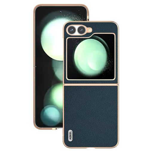 ABEEL For Samsung Galaxy Z Flip7 FE 5G / Z Flip6 5G Case Electroplating Phone Cover Horizon Series Genuine Cow Leather+TPU Protective Case - Green - 2