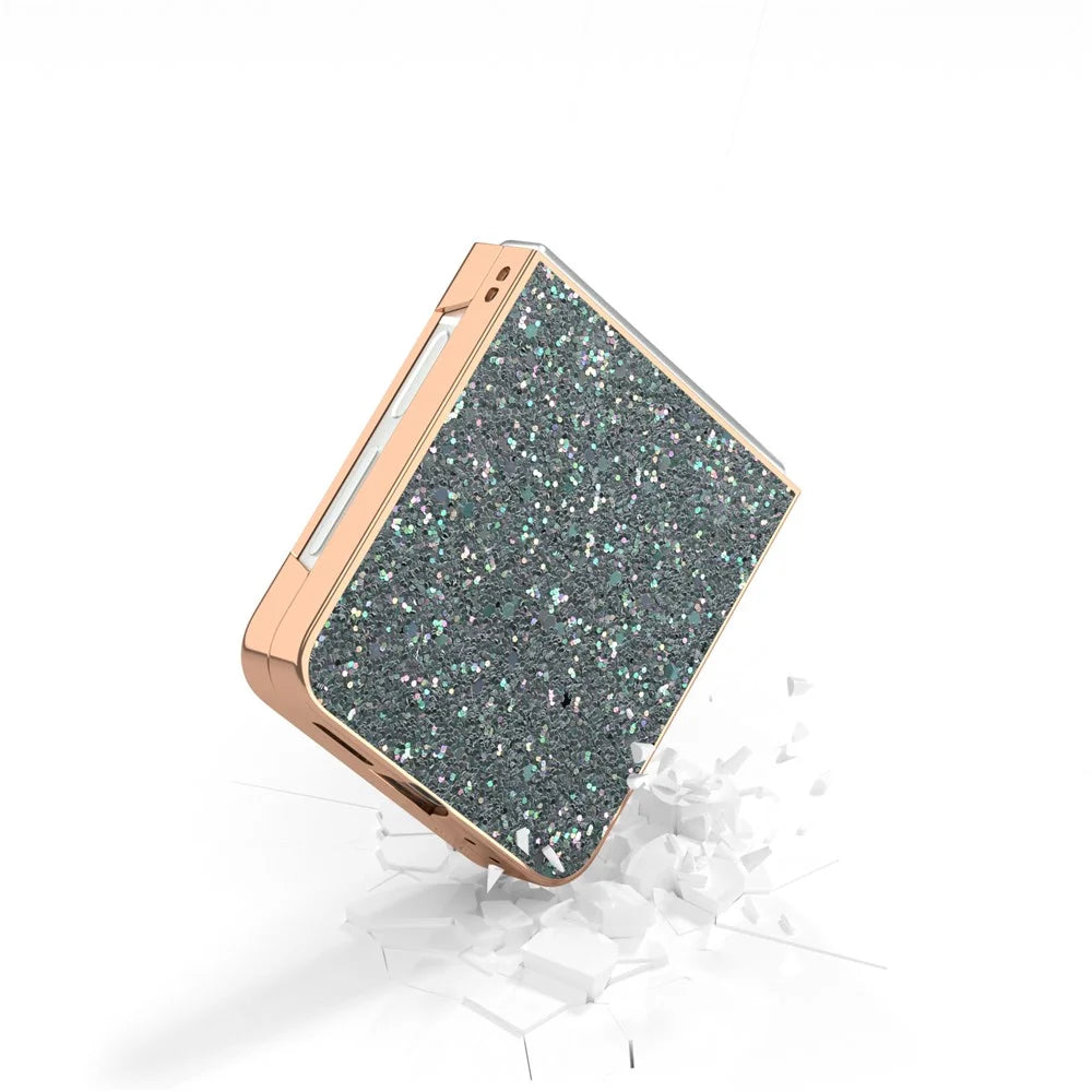For Samsung Galaxy Z Flip7 FE 5G / Z Flip6 5G Case Electroplating Phone Cover Colored Glitter Design PU+TPU Protective Case - Rock Pine Green - 4