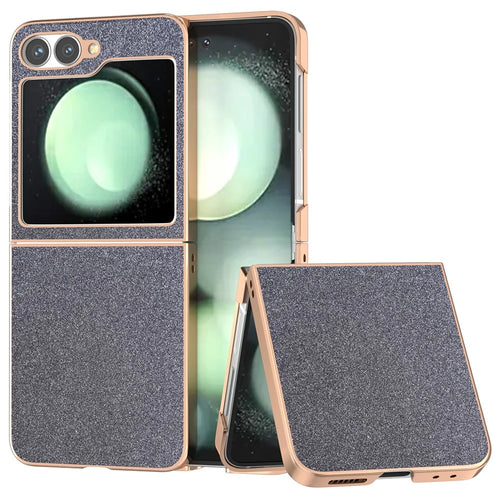 For Samsung Galaxy Z Flip7 FE 5G / Z Flip6 5G Case Electroplating Phone Cover Glitter Surface Design PU+TPU Protective Case - Black - 1