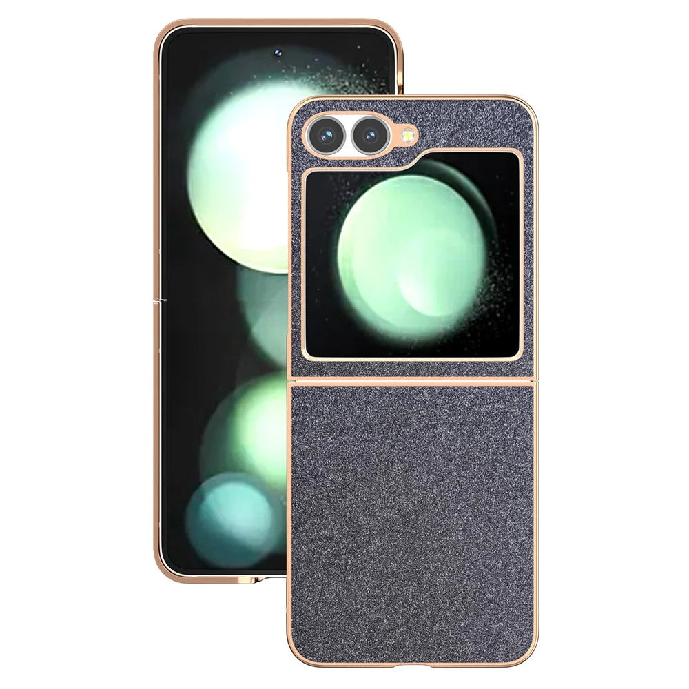 For Samsung Galaxy Z Flip7 FE 5G / Z Flip6 5G Case Electroplating Phone Cover Glitter Surface Design PU+TPU Protective Case - Black - 2