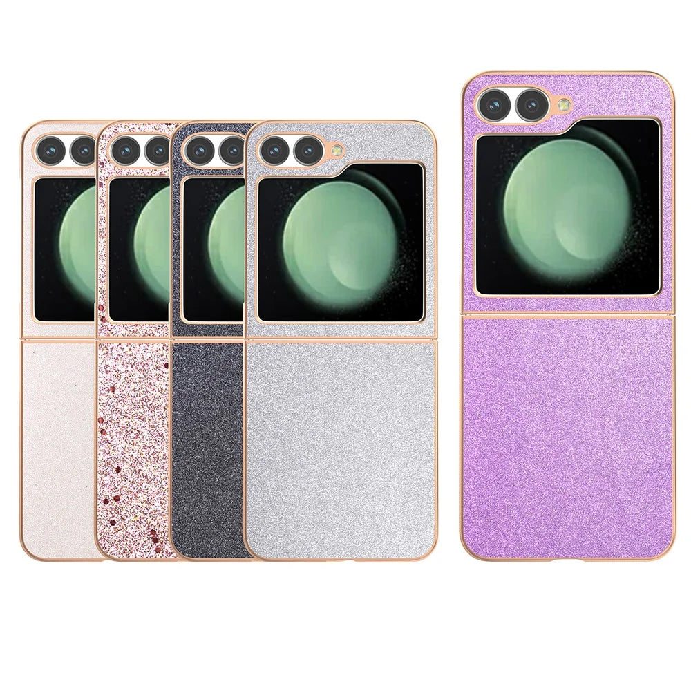 For Samsung Galaxy Z Flip7 FE 5G / Z Flip6 5G Case Electroplating Phone Cover Glitter Surface Design PU+TPU Protective Case - Black - 6