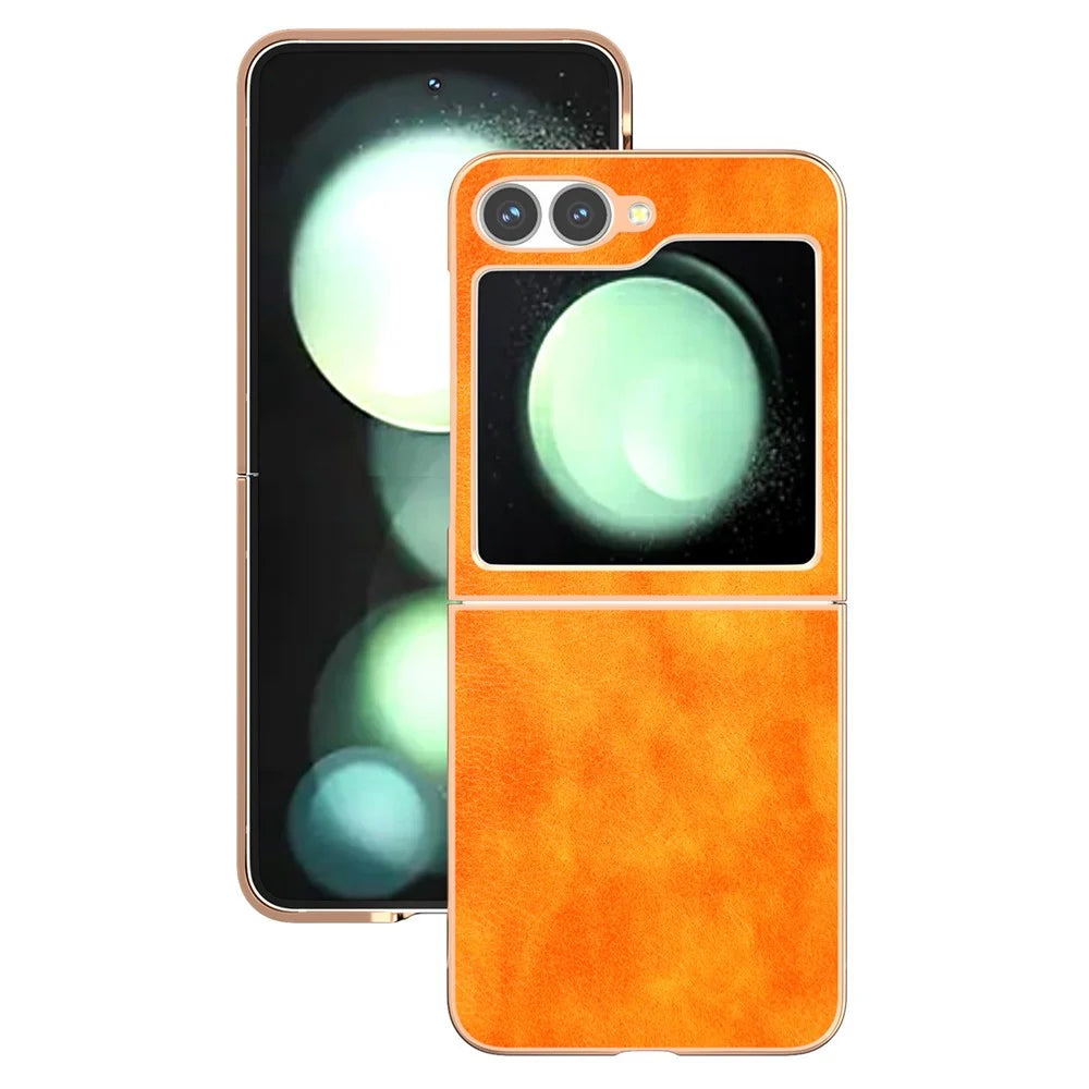 For Samsung Galaxy Z Flip7 FE 5G / Z Flip6 5G Case Electroplating Phone Cover PU Leather+TPU Litchi Texture Case - Orange - 2