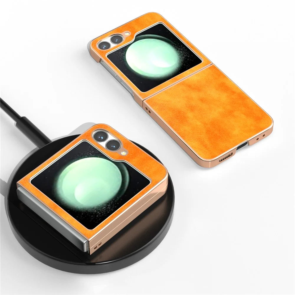 For Samsung Galaxy Z Flip7 FE 5G / Z Flip6 5G Case Electroplating Phone Cover PU Leather+TPU Litchi Texture Case - Orange - 4