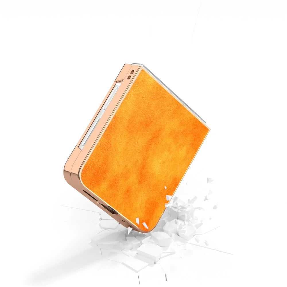 For Samsung Galaxy Z Flip7 FE 5G / Z Flip6 5G Case Electroplating Phone Cover PU Leather+TPU Litchi Texture Case - Orange - 5