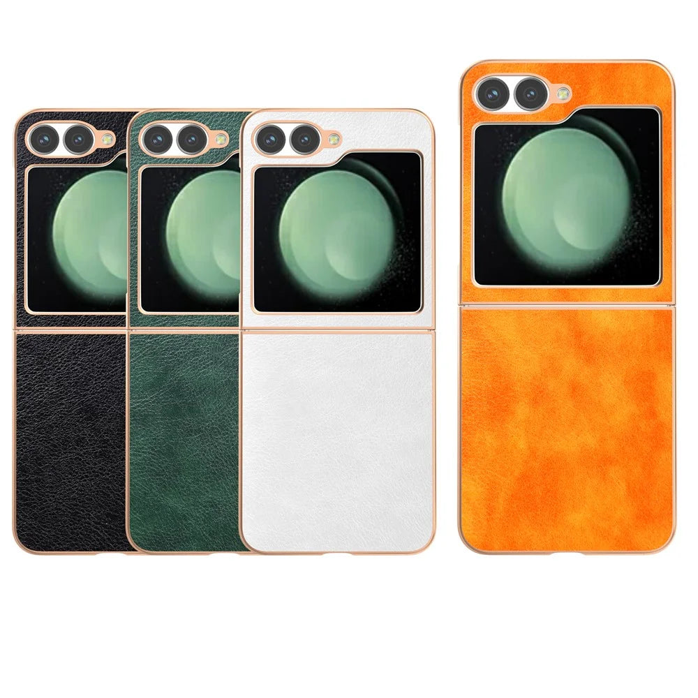 For Samsung Galaxy Z Flip7 FE 5G / Z Flip6 5G Case Electroplating Phone Cover PU Leather+TPU Litchi Texture Case - Orange - 6