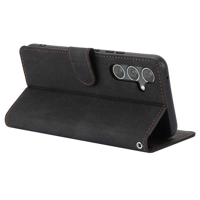 For Samsung Galaxy S25+ Case PU Leather Phone Cover with Wallet Stand View - Black - 3