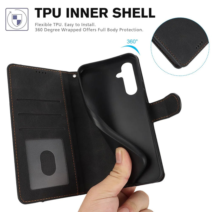 For Samsung Galaxy S25+ Case PU Leather Phone Cover with Wallet Stand View - Black - 5
