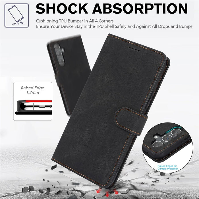 For Samsung Galaxy S25+ Case PU Leather Phone Cover with Wallet Stand View - Black - 6