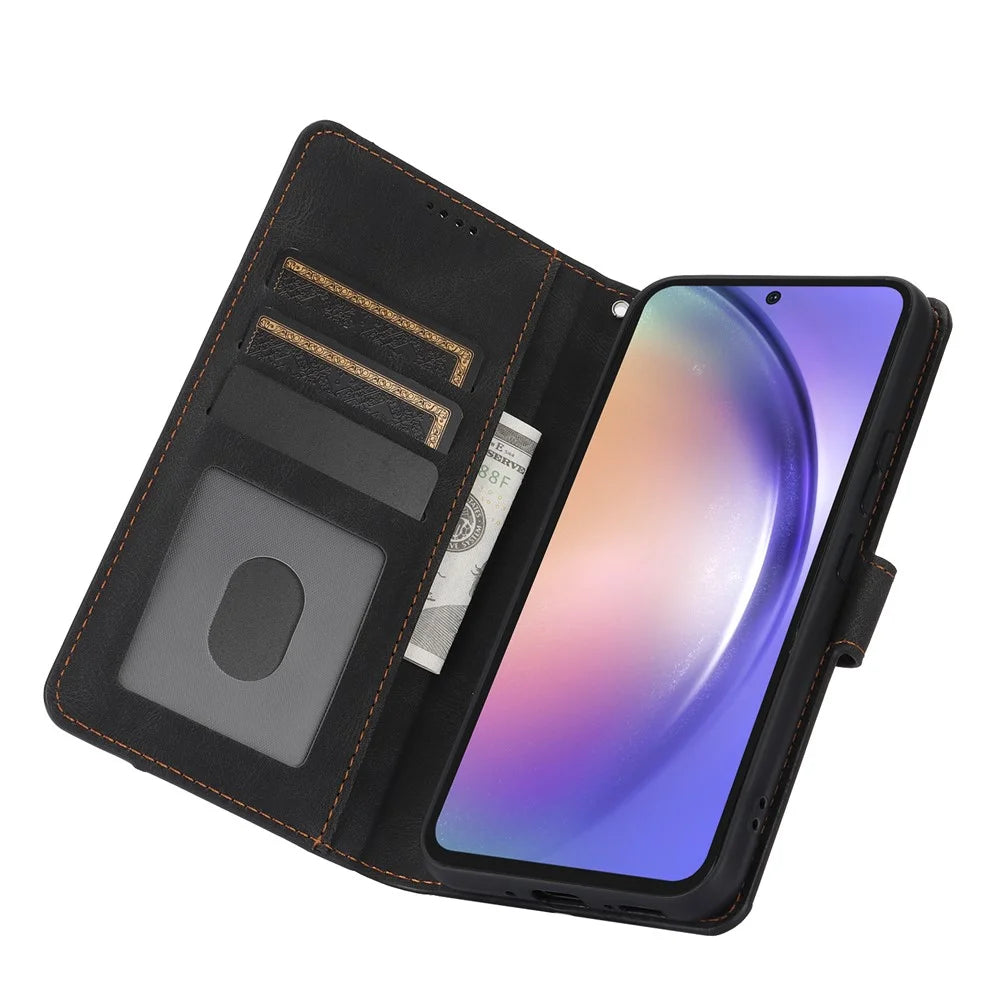 For Samsung Galaxy S25 Case PU Leather Phone Cover with Wallet Stand View - Black - 2