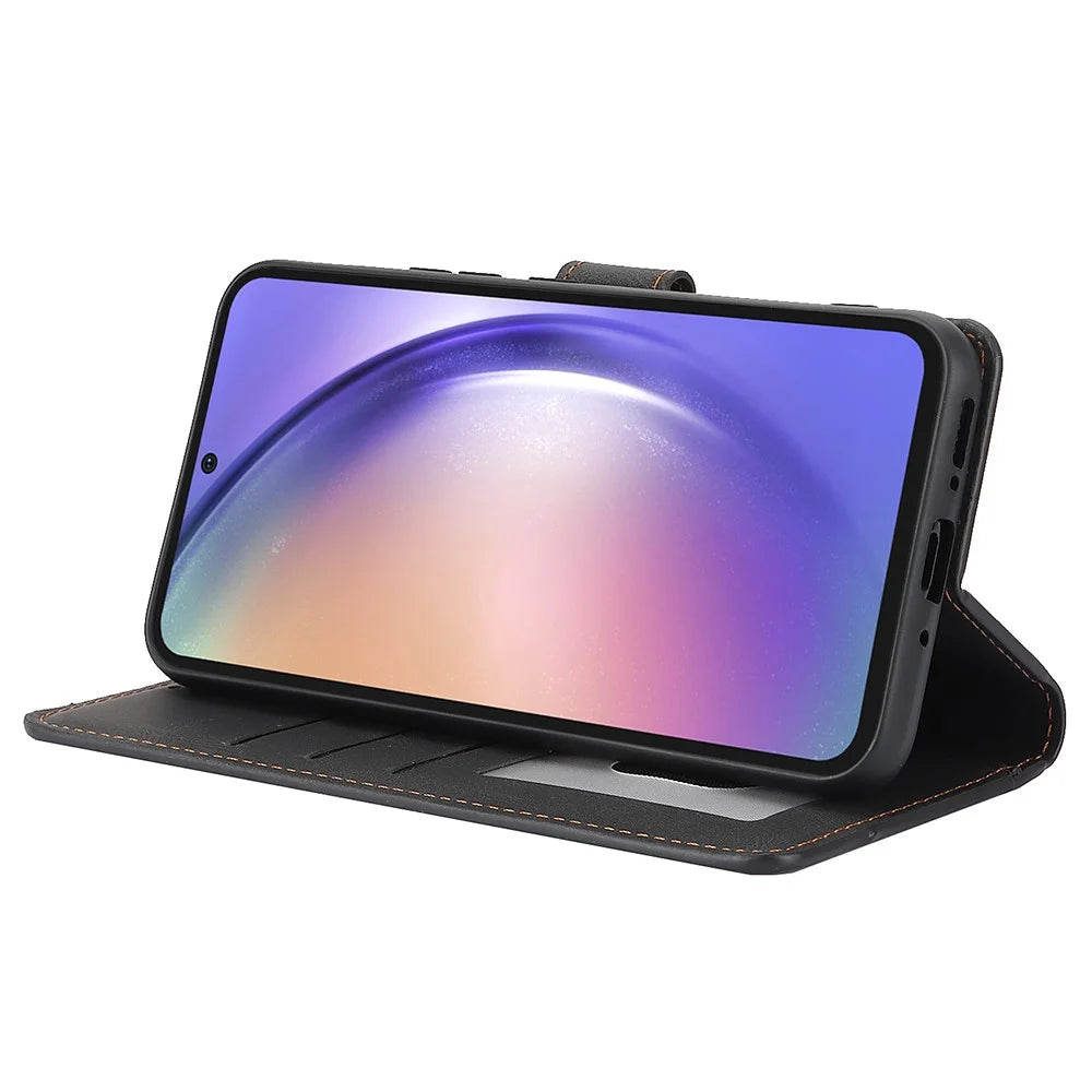 For Samsung Galaxy S25 Case PU Leather Phone Cover with Wallet Stand View - Black - 4