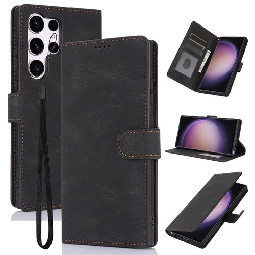 For Samsung Galaxy S25 Ultra Case PU Leather Phone Cover with Wallet Stand View - Black - 1