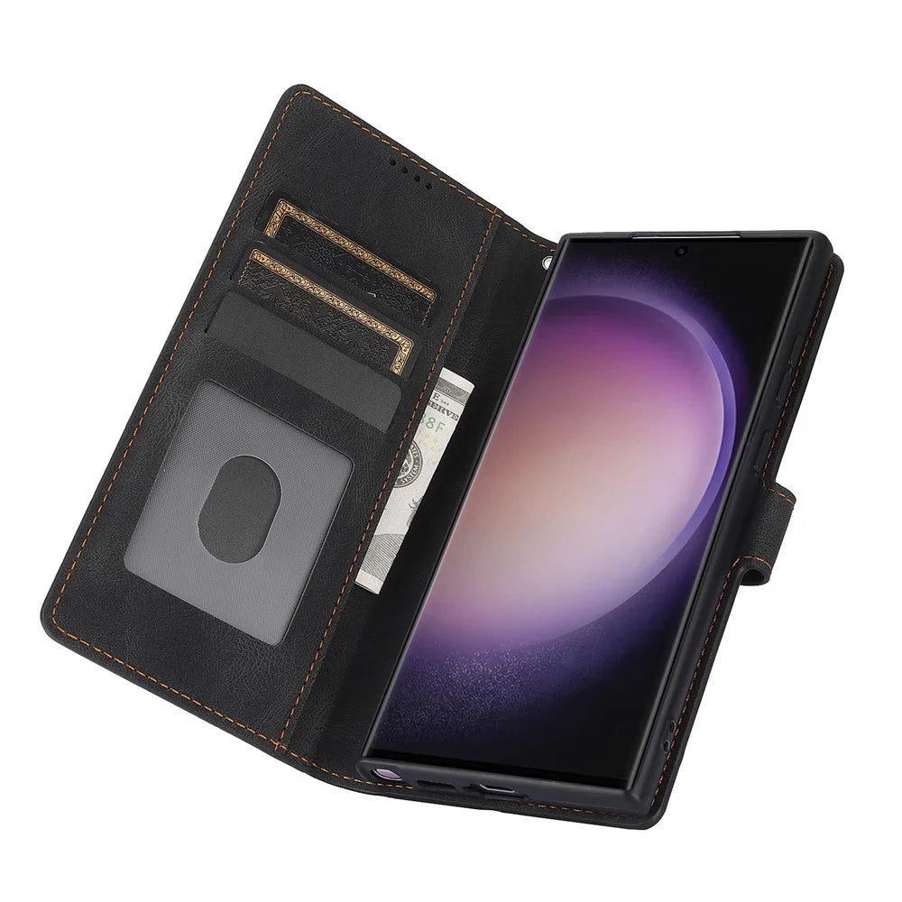 For Samsung Galaxy S25 Ultra Case PU Leather Phone Cover with Wallet Stand View - Black - 2