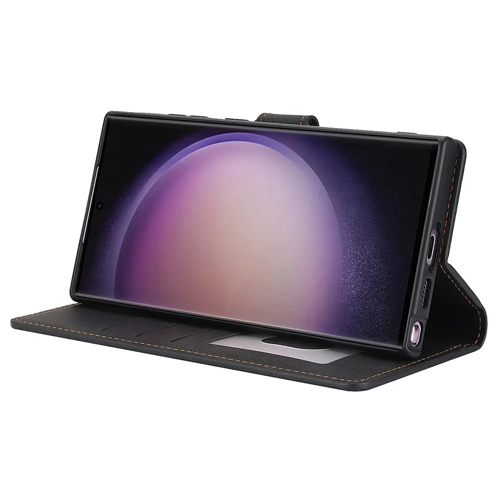 For Samsung Galaxy S25 Ultra Case PU Leather Phone Cover with Wallet Stand View - Black - 4
