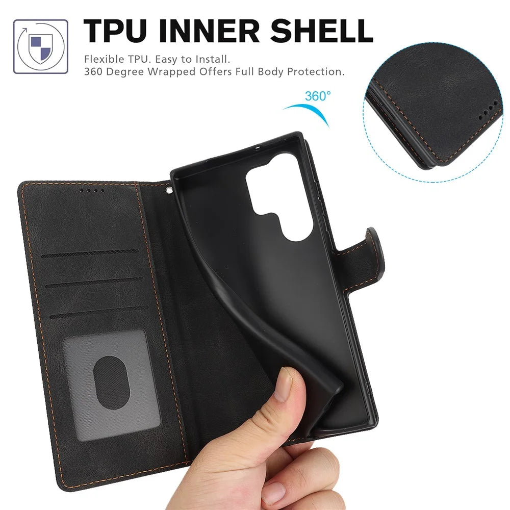 For Samsung Galaxy S25 Ultra Case PU Leather Phone Cover with Wallet Stand View - Black - 5